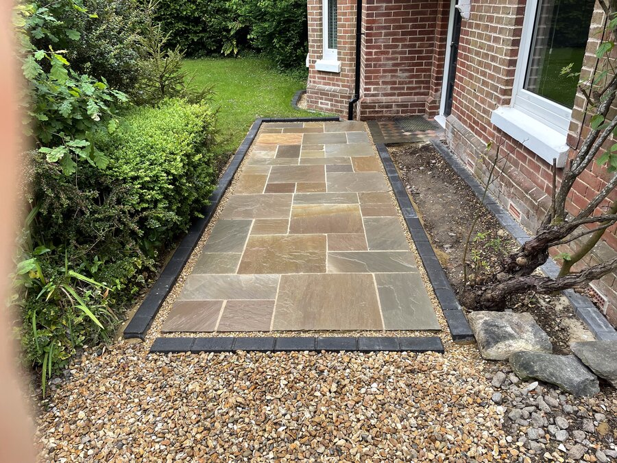 Finished stone patio pathway